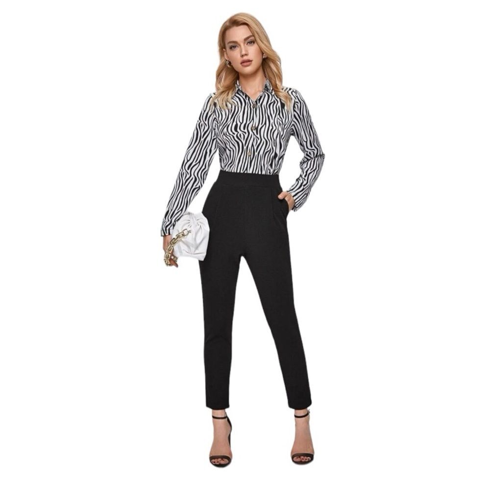 Women’s Black Tailored Ankle-Crop Dress Pants Slant Pockets Size M Work Office - Picture 4 of 8